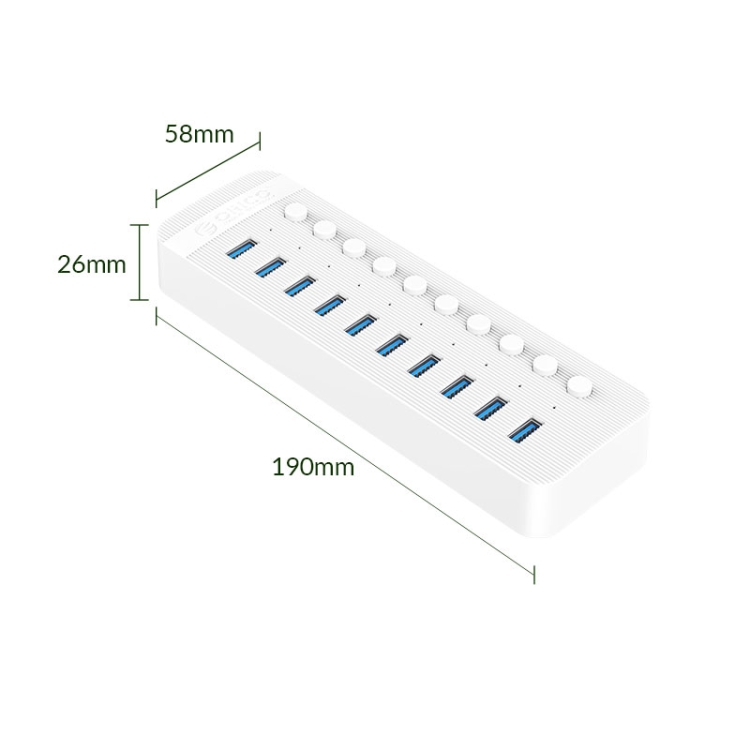  Regleta Orico CT2U3-10AB-WH  de 10 puertos usb 3.0 con interruptores individuales